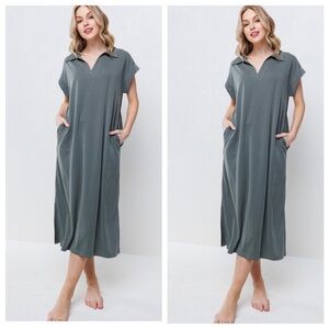 NWOT Ces Femme Olive Roll-Up Short Sleeve Dress